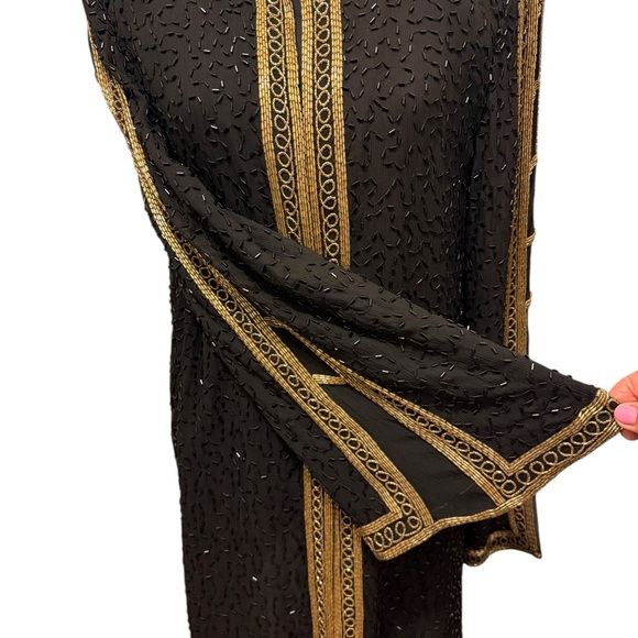 Elegant Judith Ann Creations Silk Black and Gold Embellished Jacket - Picture 4 of 16